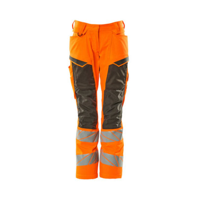 Mascot Accelerate Safe Ladies Diamond Fit Trousers with Kneepad Pockets (Hi-Vis Orange/Grey)  (29) (Leg Length - Short)