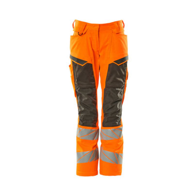 Mascot Accelerate Safe Ladies Diamond Fit Trousers with Kneepad Pockets (Hi-Vis Orange/Grey)  (37) (Leg Length - Regular)