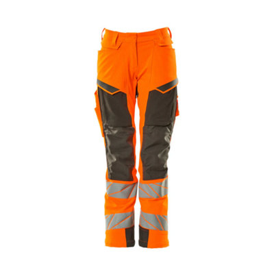 Mascot Accelerate Safe Ladies Diamond Fit Trousers with Kneepad Pockets - Hi-Vis Orange/Grey  (45.5) (Leg Length - Short)