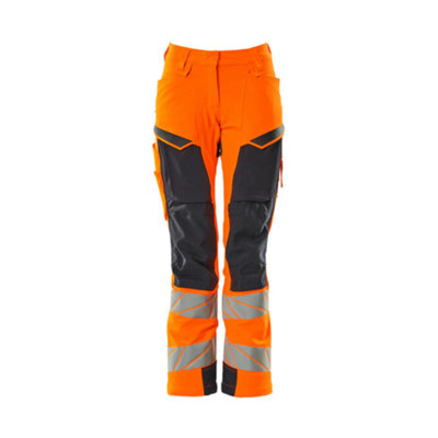 Mascot Accelerate Safe Ladies Diamond Fit Trousers with Kneepad Pockets - Hi-Vis Orange/Navy  (29) (Leg Length - Regular)