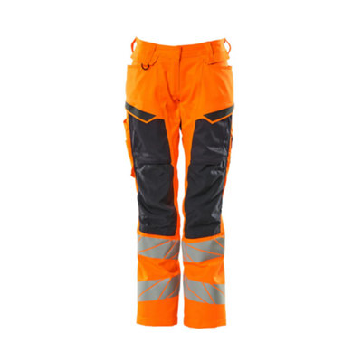 Mascot Accelerate Safe Ladies Diamond Fit Trousers with Kneepad Pockets (Hi-Vis Orange/Navy)  (37) (Leg Length - Regular)