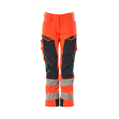 Mascot Accelerate Safe Ladies Diamond Fit Trousers with Kneepad Pockets - Hi-Vis Red/Dark Navy  (34) (Leg Length - Short)