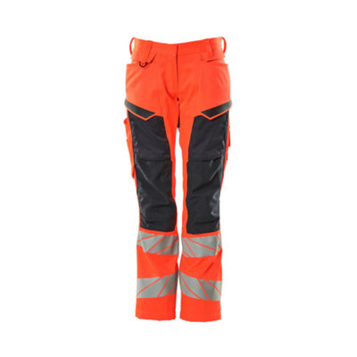 Mascot Accelerate Safe Ladies Diamond Fit Trousers with Kneepad Pockets (Hi-Vis Red/Navy)  (29) (Leg Length - Short)