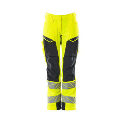 Mascot Accelerate Safe Ladies Diamond Fit Trousers with Kneepad Pockets - Hi-Vis Yellow/Navy  (29) (Leg Length - Regular)