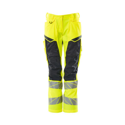 Mascot Accelerate Safe Ladies Diamond Fit Trousers with Kneepad Pockets (Hi-Vis Yellow/Navy)  (37) (Leg Length - Regular)