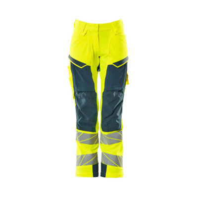 Mascot Accelerate Safe Ladies Diamond Fit Trousers with Kneepad Pockets - Hi-Vis Yellow/Petrol  (29) (Leg Length - Short)