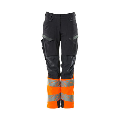 Mascot Accelerate Safe Ladies Diamond Fit Trousers with Kneepad Pockets - Navy/Hi-Vis Orange  (29) (Leg Length - Regular)