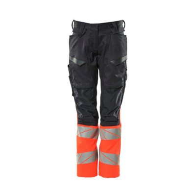 Mascot Accelerate Safe Ladies Diamond Fit Trousers with Kneepad Pockets (Navy/Hi-Vis Red)  (45.5) (Leg Length - Regular)