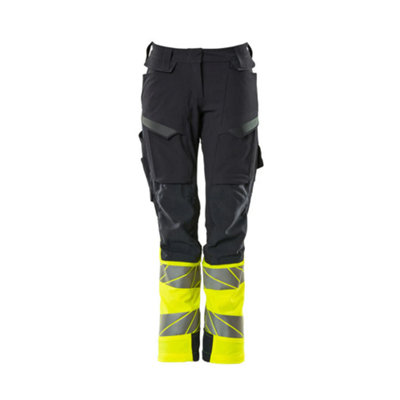 Mascot Accelerate Safe Ladies Diamond Fit Trousers with Kneepad Pockets - Navy/Hi-Vis Yellow  (29) (Leg Length - Regular)