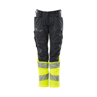 Mascot Accelerate Safe Ladies Diamond Fit Trousers with Kneepad Pockets (Navy/Hi-Vis Yellow)  (29) (Leg Length - Short)