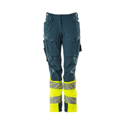 Mascot Accelerate Safe Ladies Diamond Fit Trousers with Kneepad Pockets - Petrol/Hi-Vis Yellow  (37) (Leg Length - Regular)