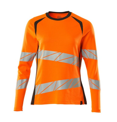 Mascot Accelerate Safe Ladies Fit Long-Sleeved T-shirt (Hi-Vis Orange/Dark Anthracite)  (X Small)