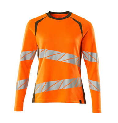 Mascot Accelerate Safe Ladies Fit Long-Sleeved T-shirt (Hi-Vis Orange/Moss Green)  (X Small)