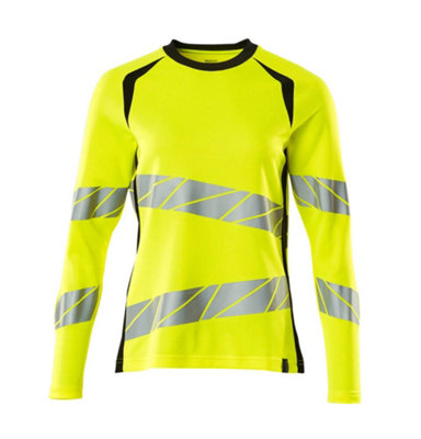 Mascot Accelerate Safe Ladies Fit Long-Sleeved T-shirt (Hi-Vis Yellow/Black)  (Large)