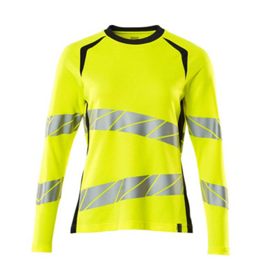 Mascot Accelerate Safe Ladies Fit Long-Sleeved T-shirt (Hi-Vis Yellow/Dark Navy)  (X Small)