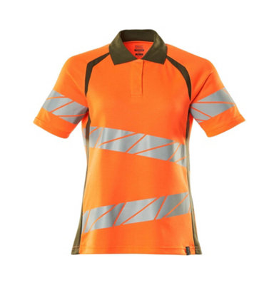 Mascot Accelerate Safe Ladies Fit Polo Shirt (Hi-Vis Orange/Moss Green)  (X Large)