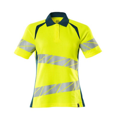 Mascot Accelerate Safe Ladies Fit Polo Shirt (Hi-Vis Yellow/Dark Petroleum)  (Large)