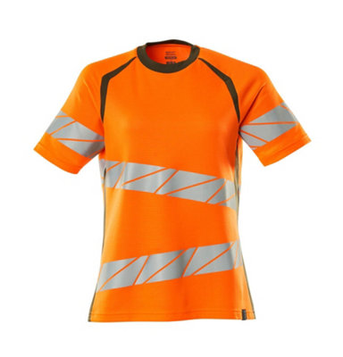 Mascot Accelerate Safe Ladies Fit T-shirt (Hi-Vis Orange/Moss Green)  (X Small)