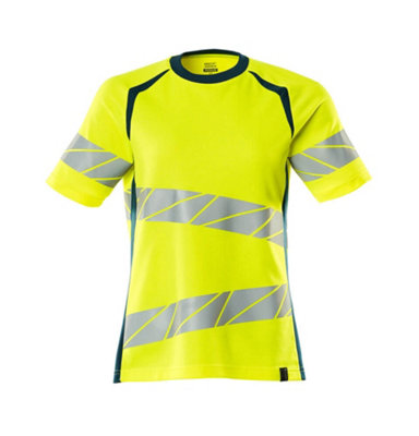 Mascot Accelerate Safe Ladies Fit T-shirt (Hi-Vis Yellow/Dark Petroleum)  (X Small)