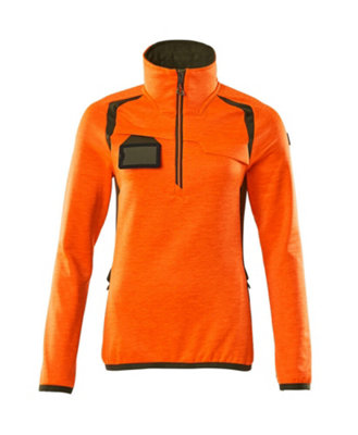 Mascot Accelerate Safe Ladies Half Zip Microfleece (Hi-Vis Orange/Moss Green)  (Medium)