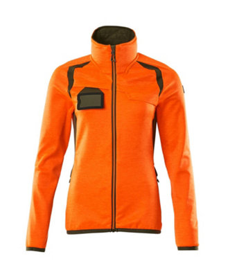 Mascot Accelerate Safe Ladies Microfleece Jacket with Zipper (Hi-Vis Orange/Moss Green)  (X Large)