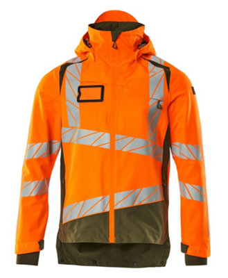 Mascot Accelerate Safe Lightweight Lined Outer Shell Jacket (Hi-Vis Orange/Moss Green)  (XXX large)