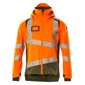 Mascot Accelerate Safe Lightweight Lined Outer Shell Jacket (Hi-Vis Orange/Moss Green)  (XXX large)