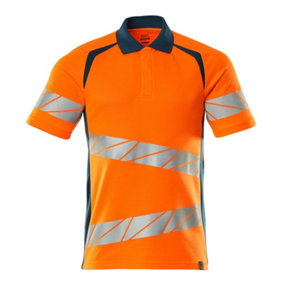Mascot Accelerate Safe Modern Fit Polo Shirt (Hi-Vis Orange/Dark Petroleum)  (Medium)