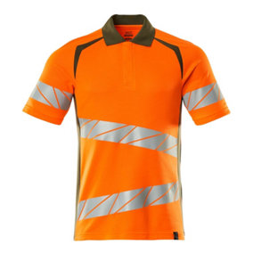 Mascot Accelerate Safe Modern Fit Polo Shirt (Hi-Vis Orange/Moss Green)  (Large)