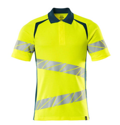 Mascot Accelerate Safe Modern Fit Polo Shirt (Hi-Vis Yellow/Dark Petroleum)  (Medium)