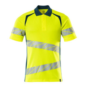 Mascot Accelerate Safe Modern Fit Polo Shirt (Hi-Vis Yellow/Dark Petroleum)  (Medium)