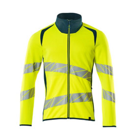 Mascot Accelerate Safe Modern Fit Zippered Sweatshirt (Hi-Vis Yellow/Dark Petroleum)  (Medium)