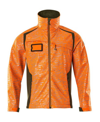 Mascot Accelerate Safe Softshell Jacket with Reflectors (Hi-Vis Orange/Moss Green)  (Small)