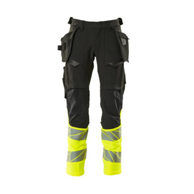 Mascot Accelerate Safe Trousers with Holster Pockets - Black/Hi-Vis Yellow   (29.5) (Leg Length - Regular)