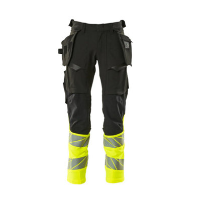 Mascot Accelerate Safe Trousers with Holster Pockets - Black/Hi-Vis Yellow   (42.5) (Leg Length - Short)
