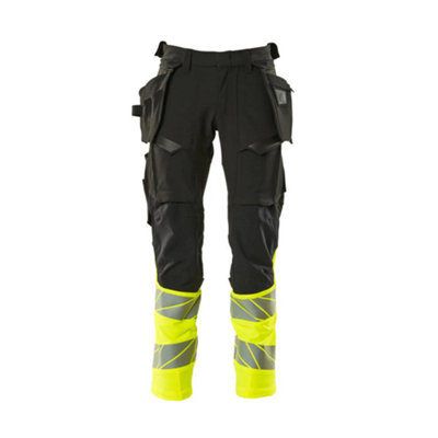 Mascot Accelerate Safe Trousers with Holster Pockets - Black/Hi-Vis Yellow   (48.5) (Leg Length - Regular)