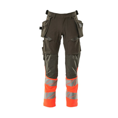 Mascot Accelerate Safe Trousers with Holster Pockets - Dark Anthracite/Hi-Vis Red   (38.5) (Leg Length - Short)