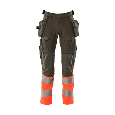 Mascot Accelerate Safe Trousers with Holster Pockets - Dark Anthracite/Hi-Vis Red   (50.5) (Leg Length - Regular)