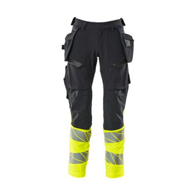 Mascot Accelerate Safe Trousers with Holster Pockets - Dark Navy/Hi-Vis Yellow   (48.5) (Leg Length - Regular)