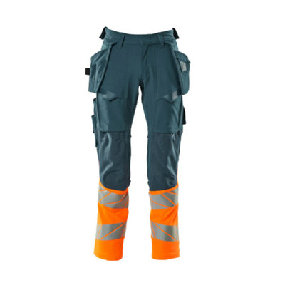 Mascot Accelerate Safe Trousers with Holster Pockets - Dark Petroleum/Hi-Vis Orange   (31.5) (Leg Length - Short)