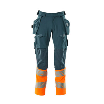 Mascot Accelerate Safe Trousers with Holster Pockets - Dark Petroleum/Hi-Vis Orange   (40.5) (Leg Length - Long)