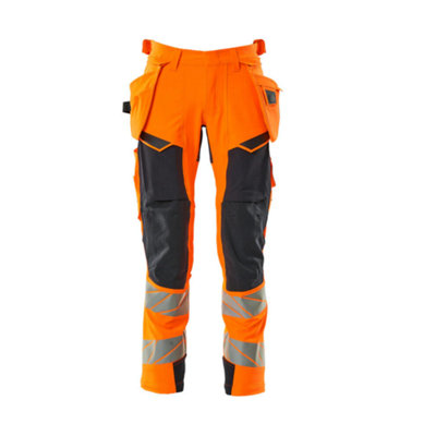 Mascot Accelerate Safe Trousers with Holster Pockets - Hi-Vis Orange/Dark Navy   (44.5) (Leg Length - Regular)