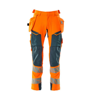 Mascot Accelerate Safe Trousers with Holster Pockets - Hi-Vis Orange/Dark Petroleum   (30.5) (Leg Length - Long)