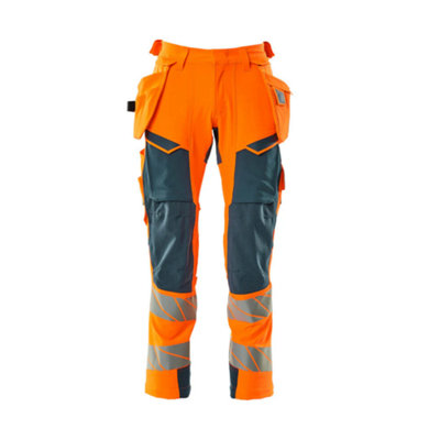 Mascot Accelerate Safe Trousers with Holster Pockets - Hi-Vis Orange/Dark Petroleum   (52.5) (Leg Length - Regular)