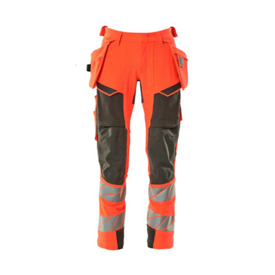 Mascot Accelerate Safe Trousers with Holster Pockets - Hi-Vis Red/Dark Anthracite   (50.5) (Leg Length - Regular)