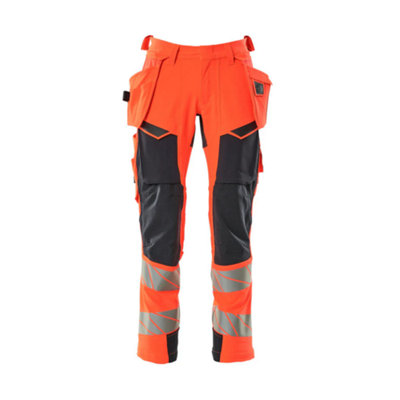 Mascot Accelerate Safe Trousers with Holster Pockets - Hi-Vis Red/Dark Navy   (40.5) (Leg Length - Short)