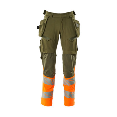 Mascot Accelerate Safe Trousers with Holster Pockets - Moss Green/Orange   (50.5) (Leg Length - Regular)