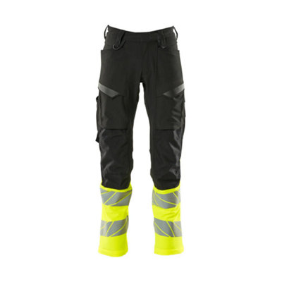 Mascot Accelerate Safe Trousers with Kneepad Pockets (Black/Hi-Vis Yellow)  (31.5) (Leg Length - Short)