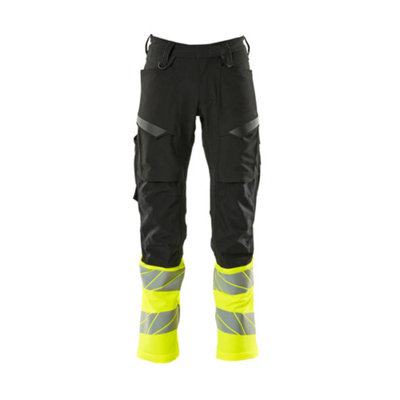 Mascot Accelerate Safe Trousers with Kneepad Pockets (Black/Hi-Vis Yellow)  (35.5) (Leg Length - Short)
