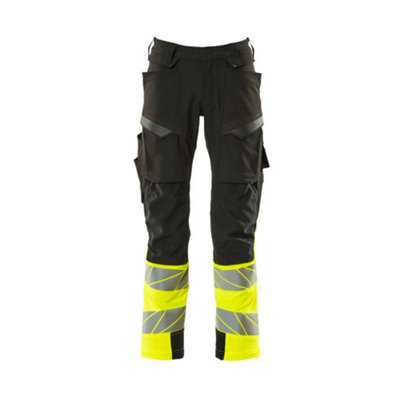 Mascot Accelerate Safe Trousers with Kneepad Pockets - Black/Hi-Vis Yellow   (48.5) (Leg Length - Regular)